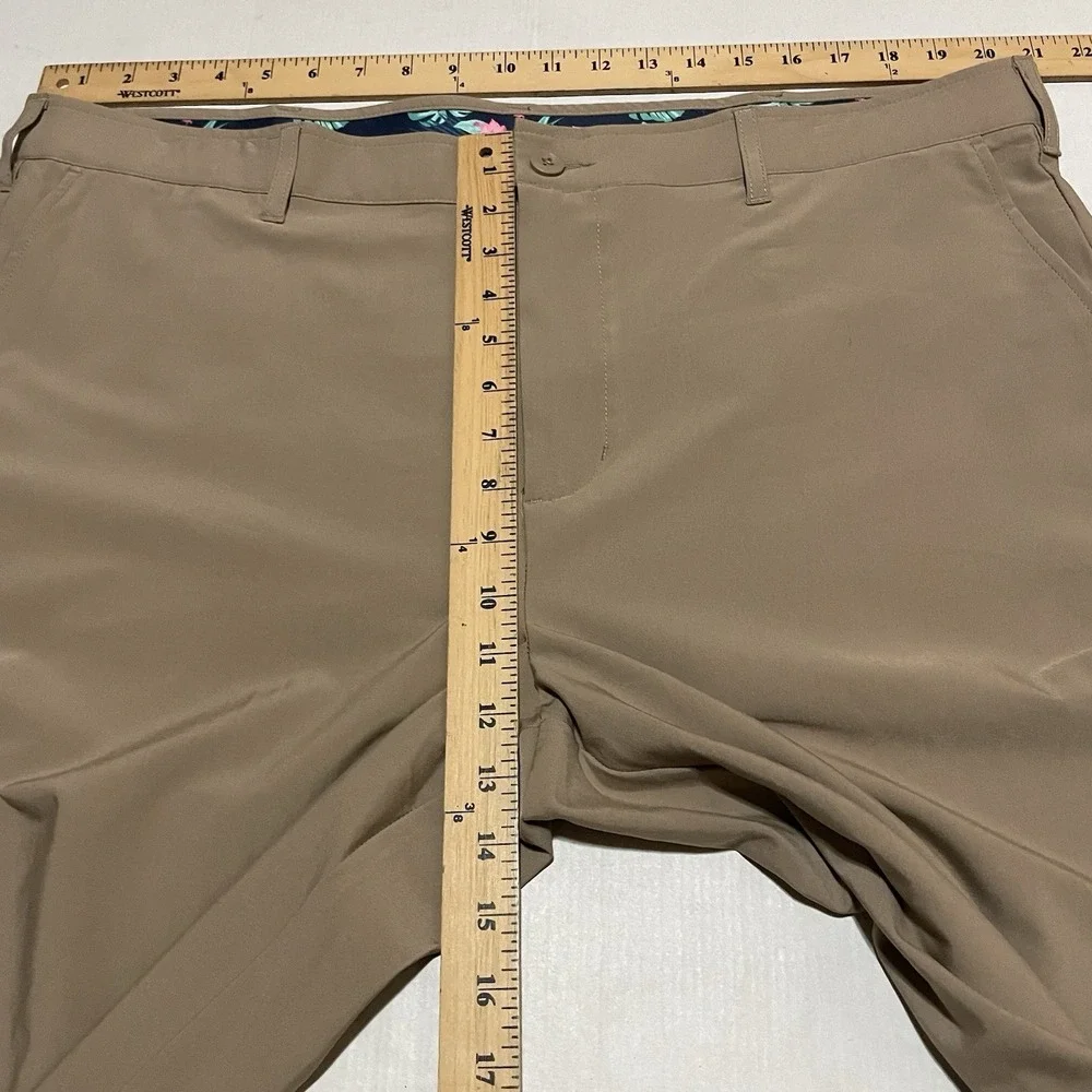 Birdie Bound Pants Mens 40 X 30 Beige Tan Golf Active Fit Stretch Zip Pocket